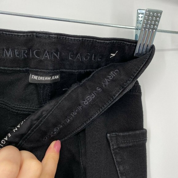 American Eagle Curvy Jegging Jeans Size 4 Super Hi-Rise Stretch Crop Denim Black - Picture 6 of 12